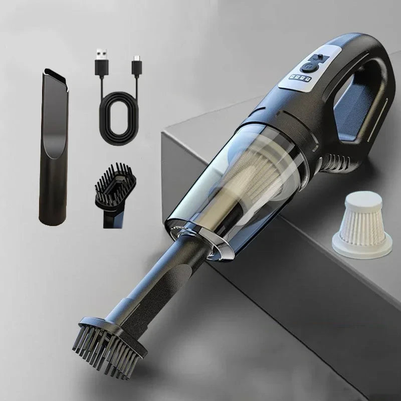 Aspiradora portátil para coche de 120 W con carga USB, aspiradora de mano inalámbrica con potente succión para coche, hogar, oficina y pelo de mascotas.