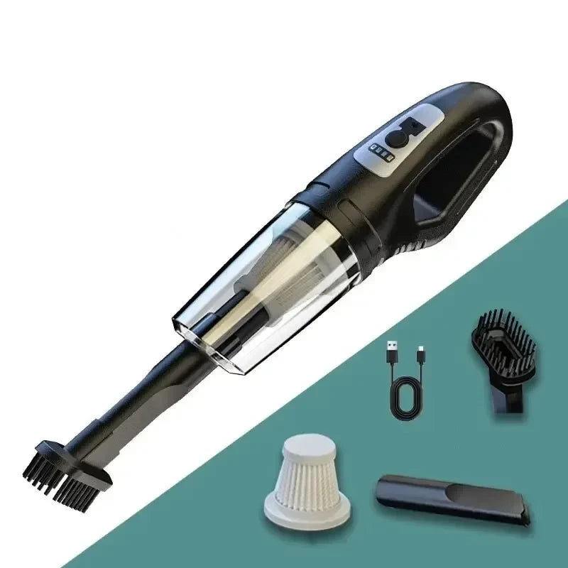Aspiradora portátil para coche de 120 W con carga USB, aspiradora de mano inalámbrica con potente succión para coche, hogar, oficina y pelo de mascotas.