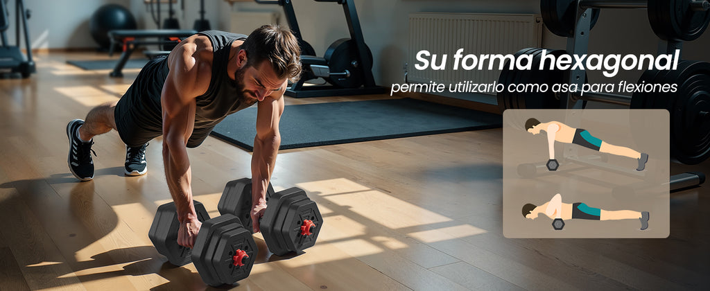 SONGMICS Set de Mancuernas 20 kg con Barra Conectora - Hexagonales, Peso Ajustable, para Hombre y Mujer, Negro Tinta