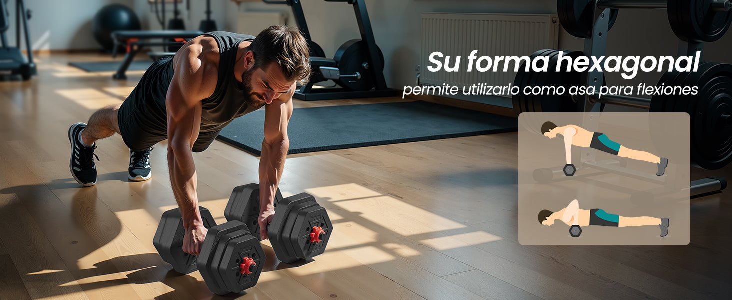 SONGMICS Set de Mancuernas 20 kg con Barra Conectora - Hexagonales, Peso Ajustable, para Hombre y Mujer, Negro Tinta