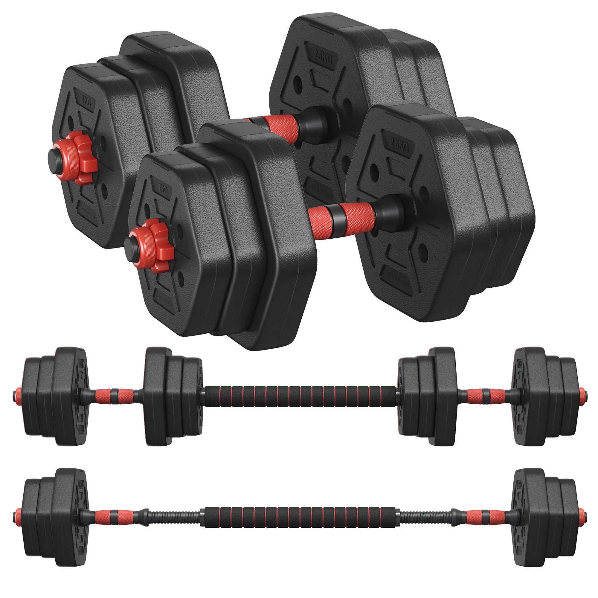 SONGMICS Set de Mancuernas 20 kg con Barra Conectora - Hexagonales, Peso Ajustable, para Hombre y Mujer, Negro Tinta