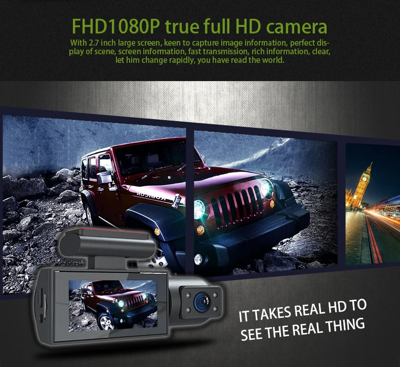 Cámara de Coche Delantera y Trasera con Tarjeta SD 32GB - Pantalla IPS 3", Visión Nocturna y Grabación Continua