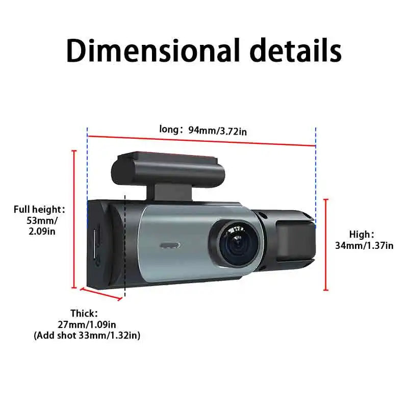 Cámara de Coche Delantera y Trasera con Tarjeta SD 32GB - Pantalla IPS 3", Visión Nocturna y Grabación Continua