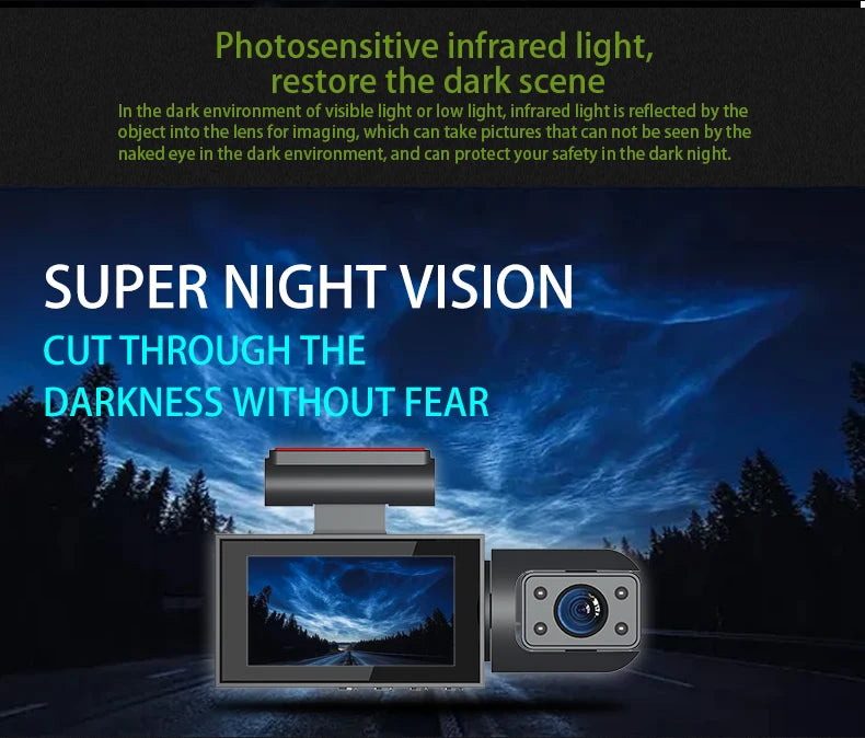 Cámara de Coche Delantera y Trasera con Tarjeta SD 32GB - Pantalla IPS 3", Visión Nocturna y Grabación Continua