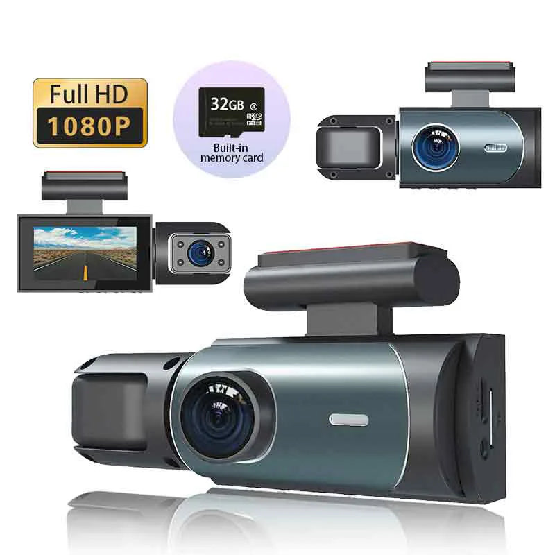 Cámara de Coche Delantera y Trasera con Tarjeta SD 32GB - Pantalla IPS 3", Visión Nocturna y Grabación Continua