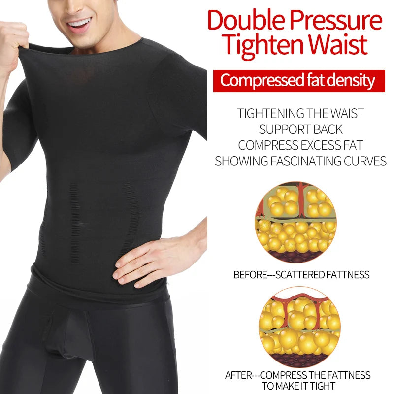 Camiseta de Compresión Deportiva para Hombre - Chaleco Modelador con Soporte Lumbar