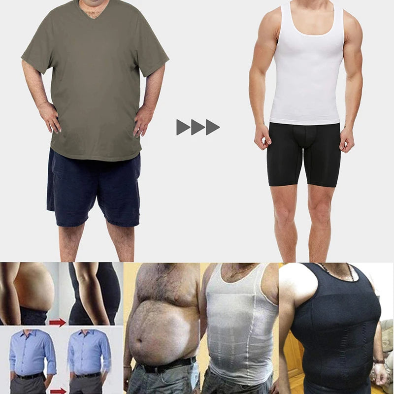 Camiseta de Compresión Deportiva para Hombre - Chaleco Modelador con Soporte Lumbar