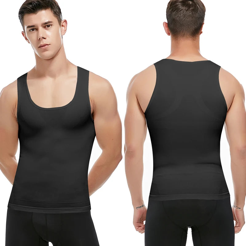 Camiseta de Compresión Deportiva para Hombre - Chaleco Modelador con Soporte Lumbar