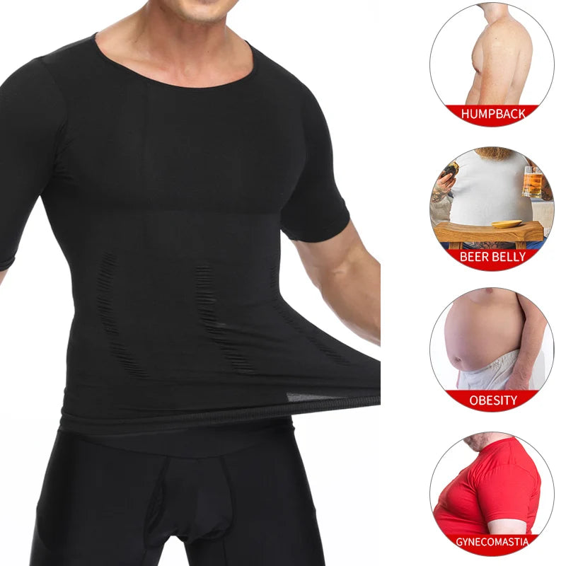 Camiseta de Compresión Deportiva para Hombre - Chaleco Modelador con Soporte Lumbar