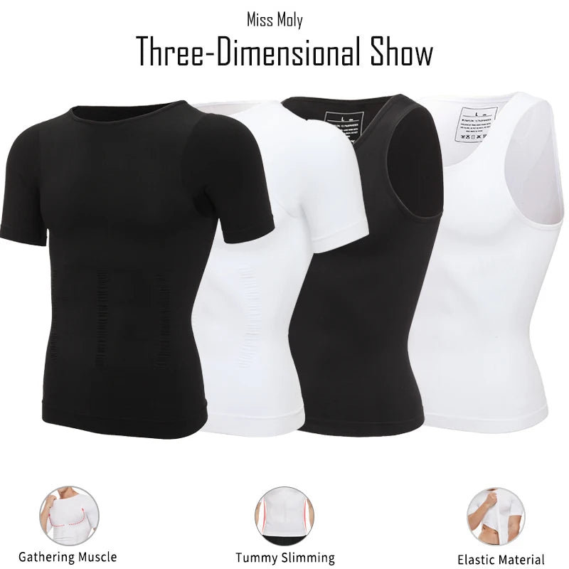Camiseta de Compresión Deportiva para Hombre - Chaleco Modelador con Soporte Lumbar