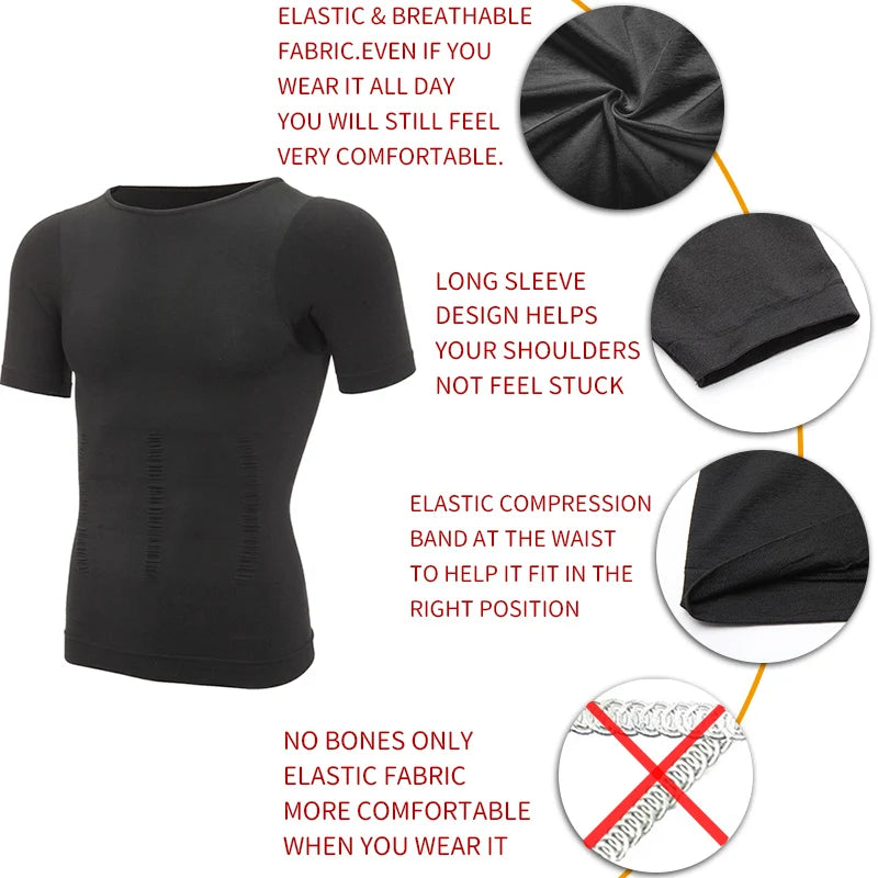 Camiseta de Compresión Deportiva para Hombre - Chaleco Modelador con Soporte Lumbar