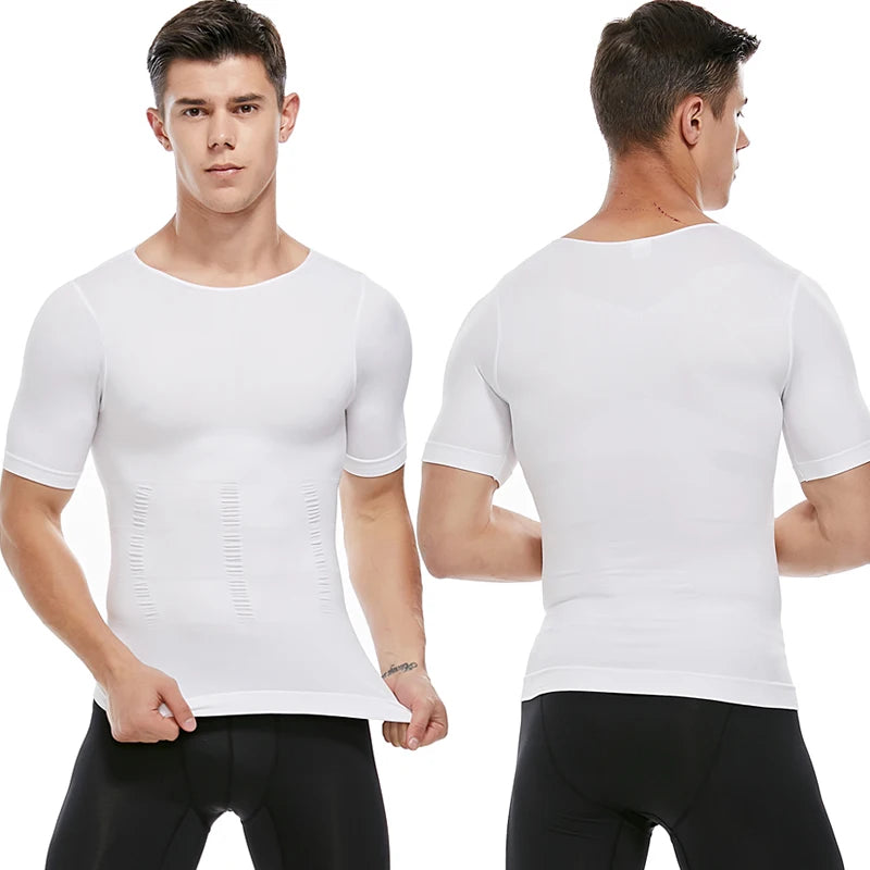 Camiseta de Compresión Deportiva para Hombre - Chaleco Modelador con Soporte Lumbar