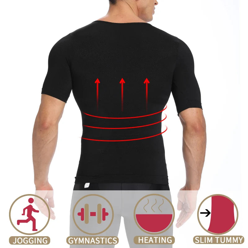 Camiseta de Compresión Deportiva para Hombre - Chaleco Modelador con Soporte Lumbar