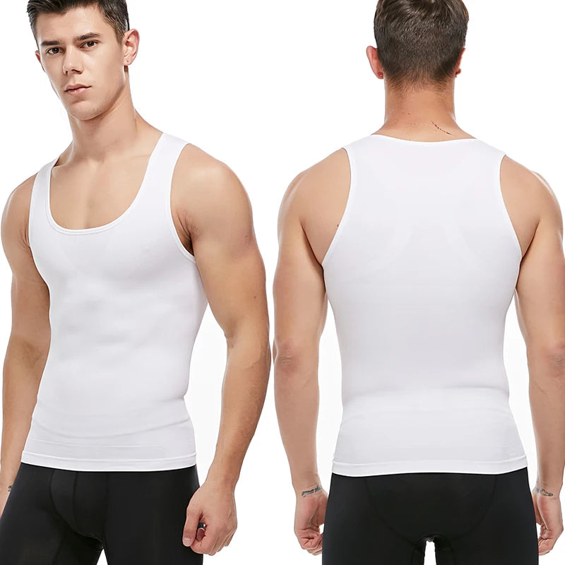 Camiseta de Compresión Deportiva para Hombre - Chaleco Modelador con Soporte Lumbar