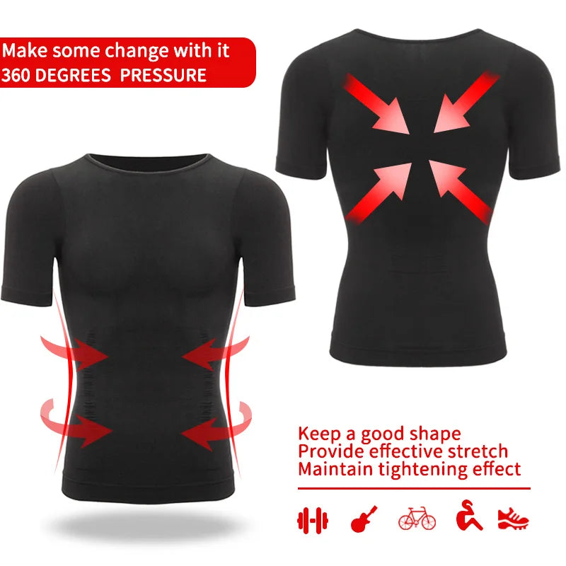 Camiseta de Compresión Deportiva para Hombre - Chaleco Modelador con Soporte Lumbar
