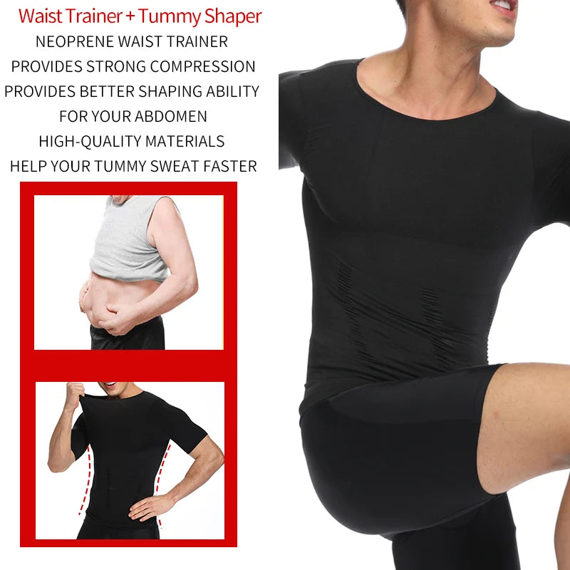 Camiseta de Compresión Deportiva para Hombre - Chaleco Modelador con Soporte Lumbar