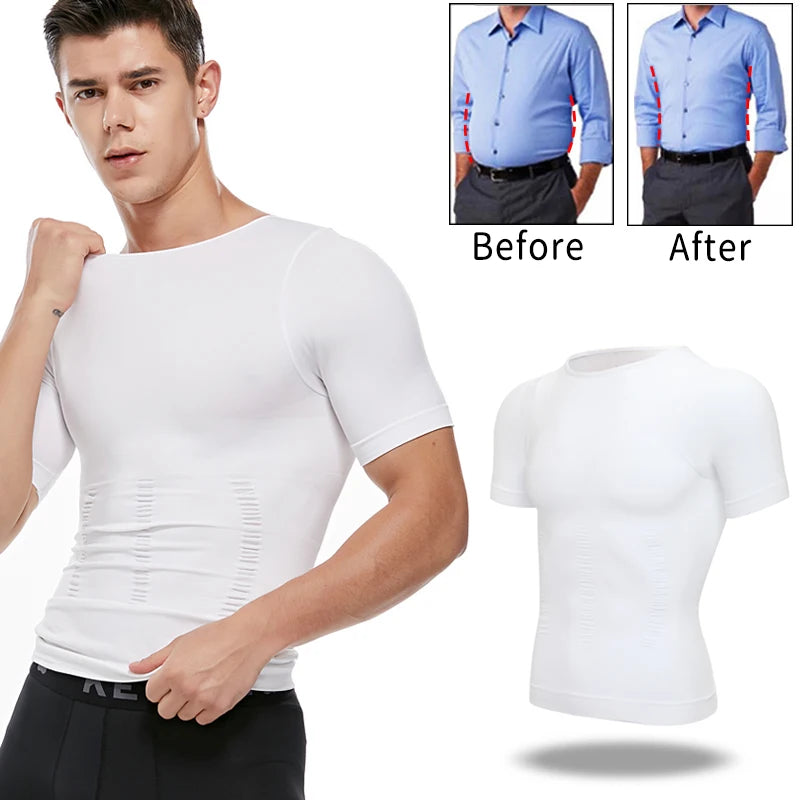 Camiseta de Compresión Deportiva para Hombre - Chaleco Modelador con Soporte Lumbar