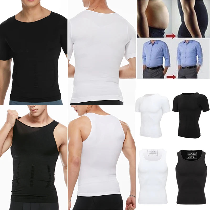 Camiseta de Compresión Deportiva para Hombre - Chaleco Modelador con Soporte Lumbar