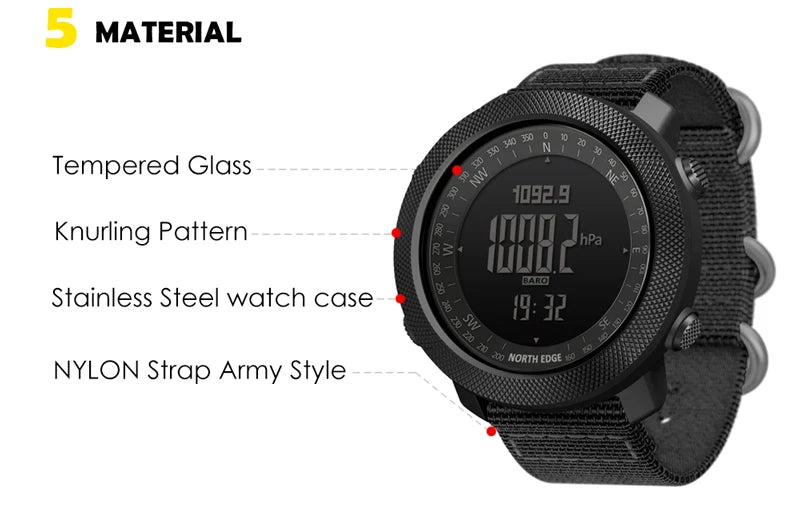 NORTH EDGE Reloj Digital Deportivo para Hombre - Altímetro, Barómetro, Brújula, Resistente 50m