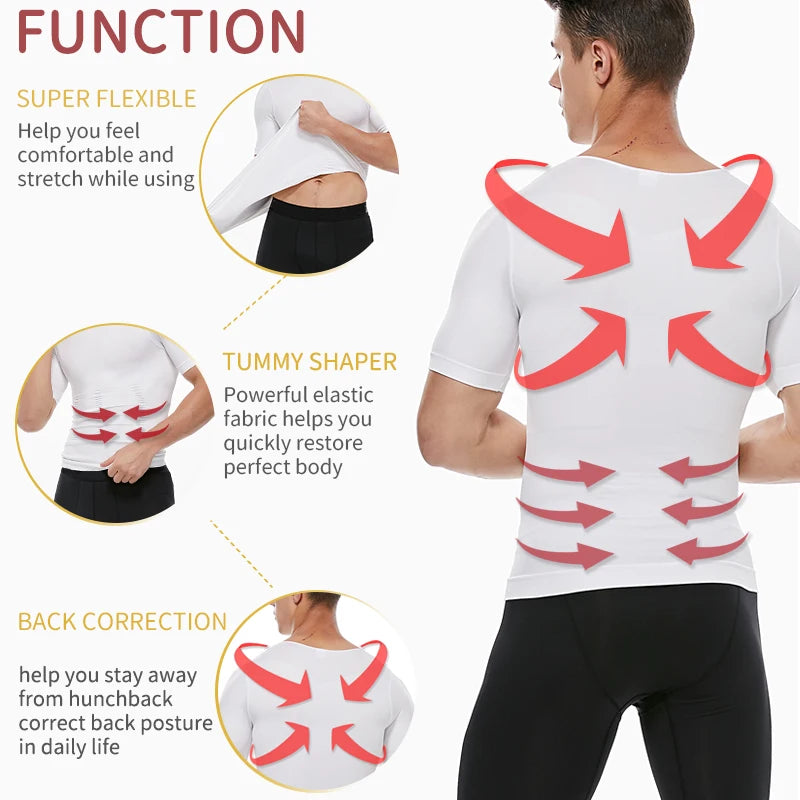 Camiseta de Compresión Deportiva para Hombre - Chaleco Modelador con Soporte Lumbar