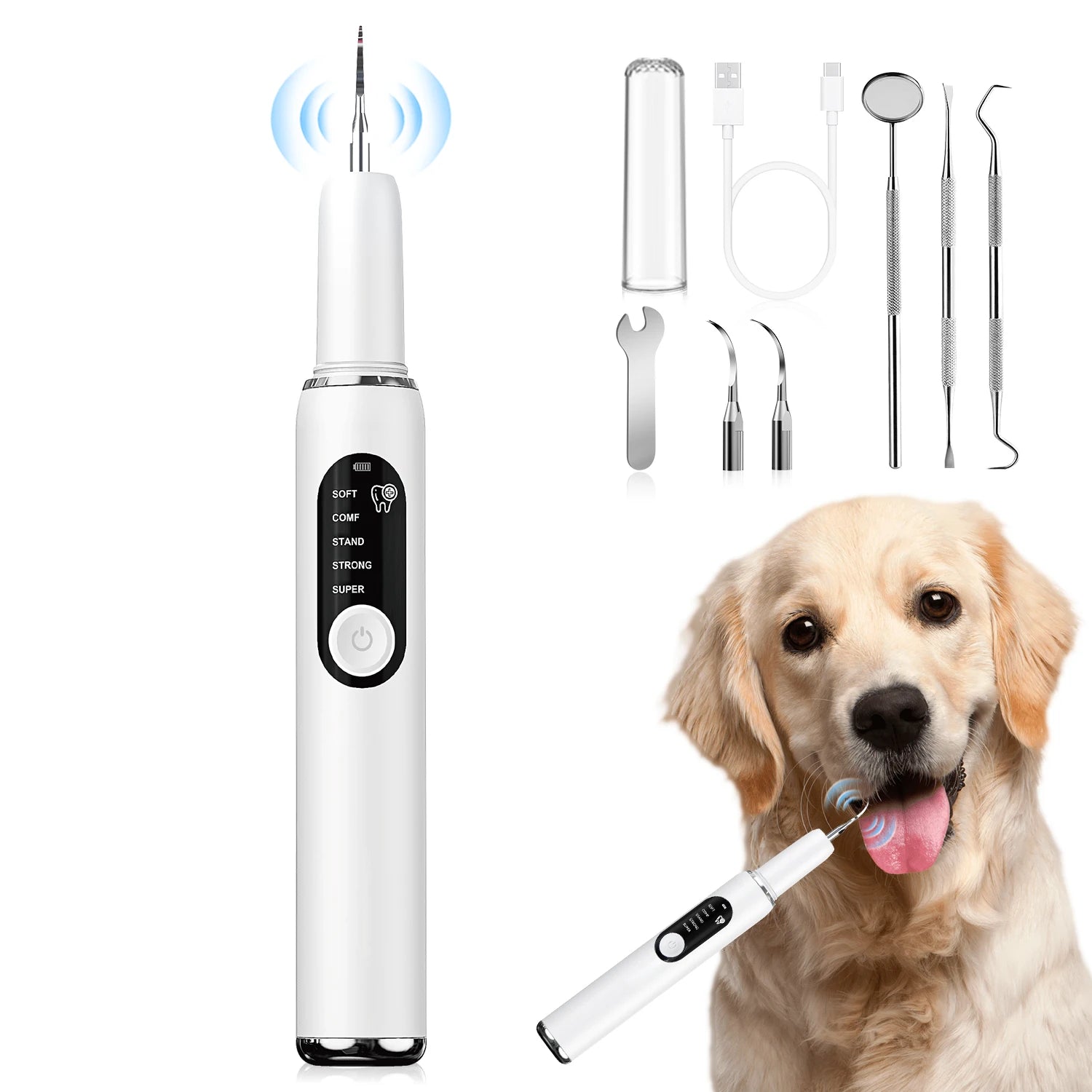 Limpiador Dental Ultrasónico para Perros y Gatos CURVY MOON - Eliminación de Sarro con Luz LED