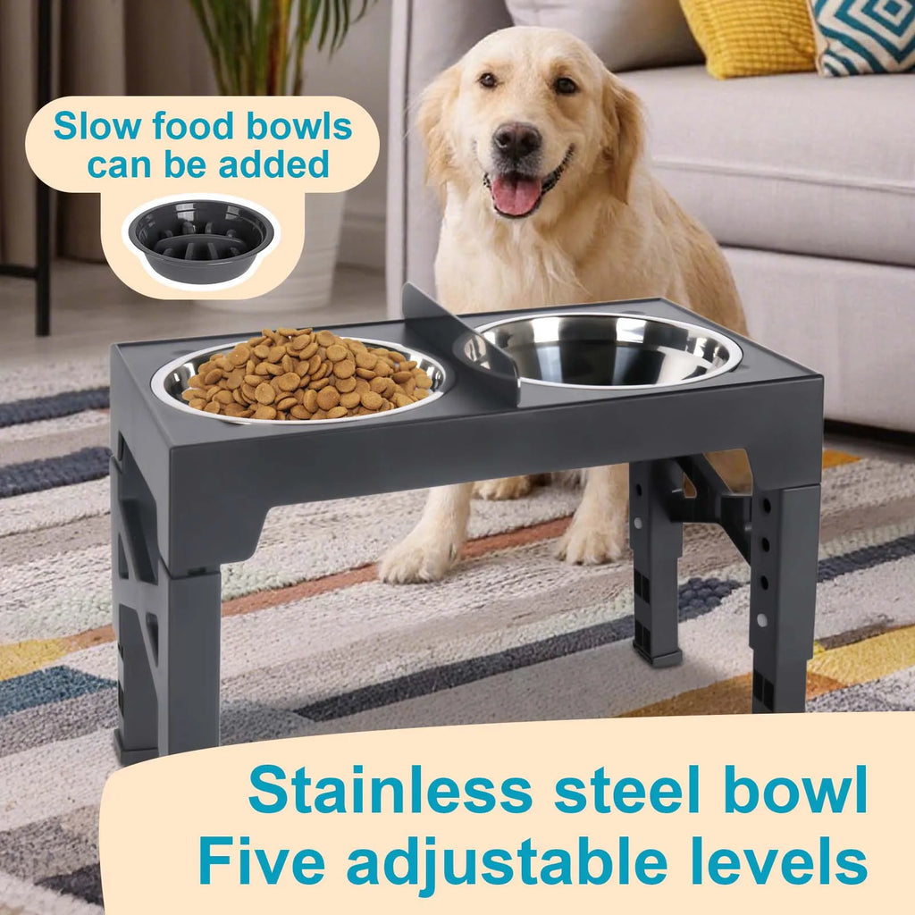 Elevated Dog Feeder Adjustable Raised Stand Dog Bowls with Double Stainless Steel Food Water Bowls for Small Medium Large Dogs