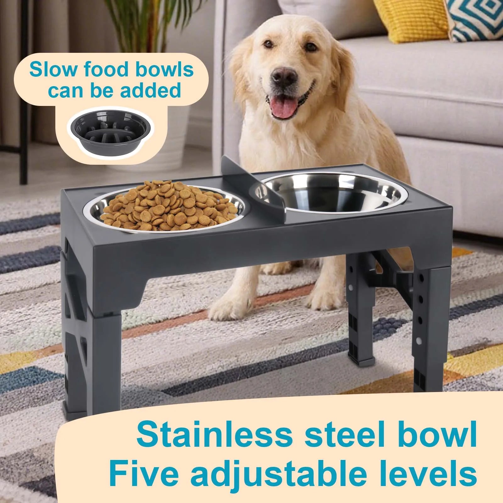 Elevated Dog Feeder Adjustable Raised Stand Dog Bowls with Double Stainless Steel Food Water Bowls for Small Medium Large Dogs