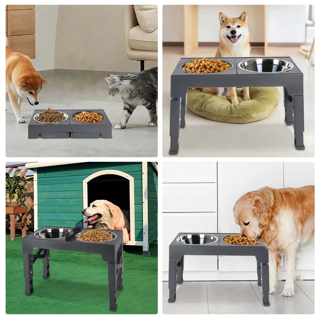 Elevated Dog Feeder Adjustable Raised Stand Dog Bowls with Double Stainless Steel Food Water Bowls for Small Medium Large Dogs