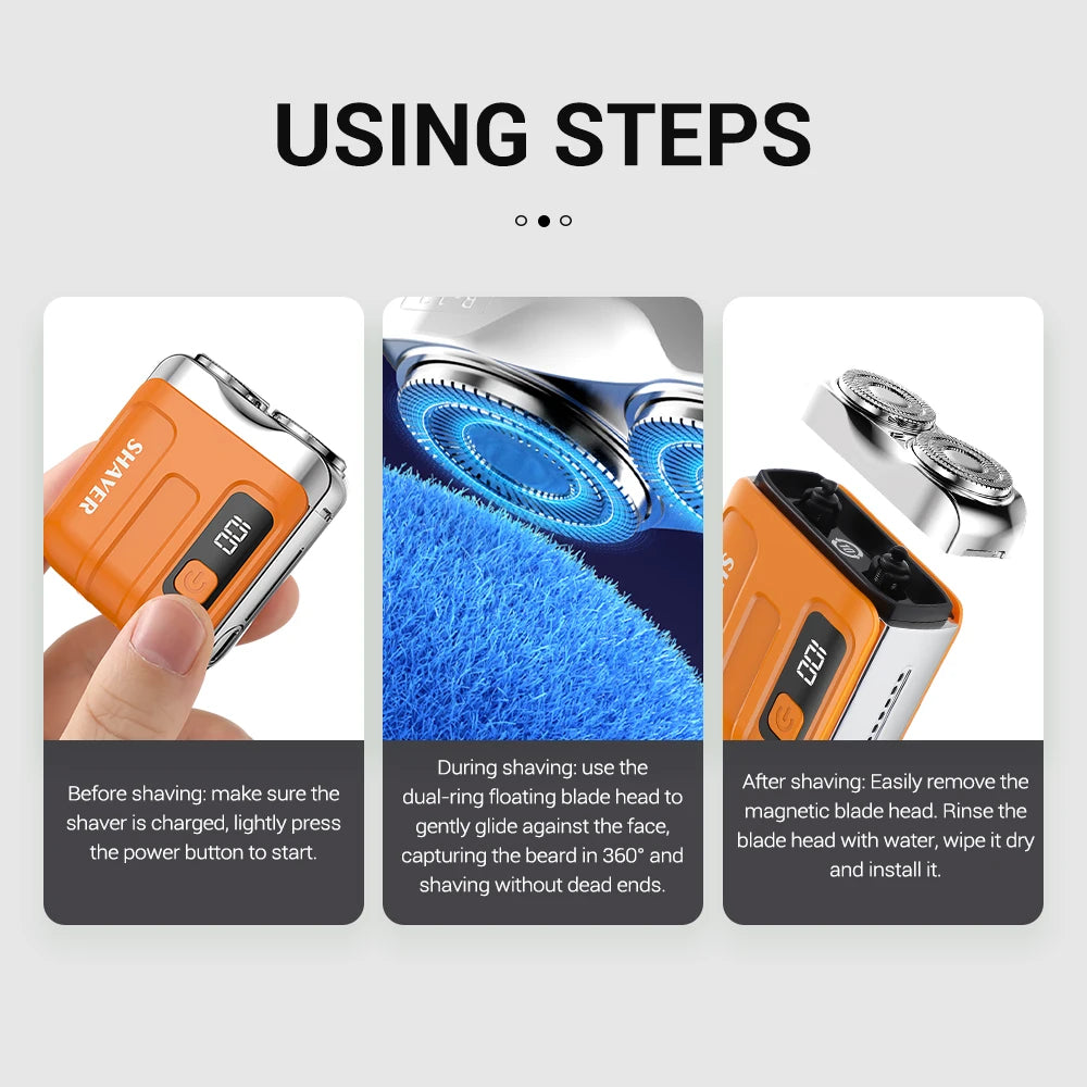 Afeitadora Eléctrica Portátil con Doble Cabezal - Recargable USB, Resistente al Agua, para Cara y Cuerpo
