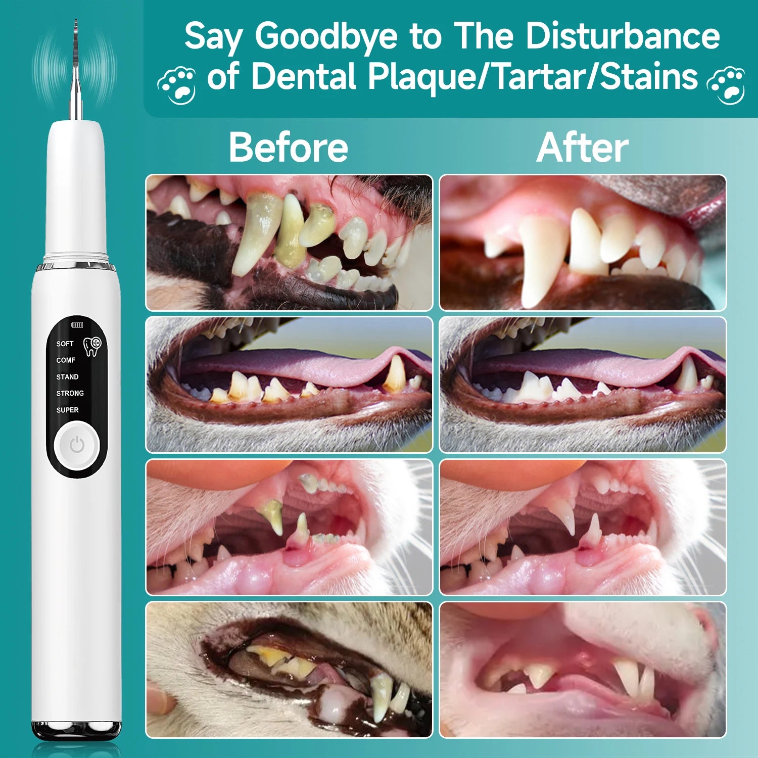 Limpiador Dental Ultrasónico para Perros y Gatos CURVY MOON - Eliminación de Sarro con Luz LED