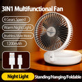 Ventilador Portátil Recargable 3 en 1 con 5000mAh - Plegable 90°, 4 Velocidades y Luz Nocturna Cálida