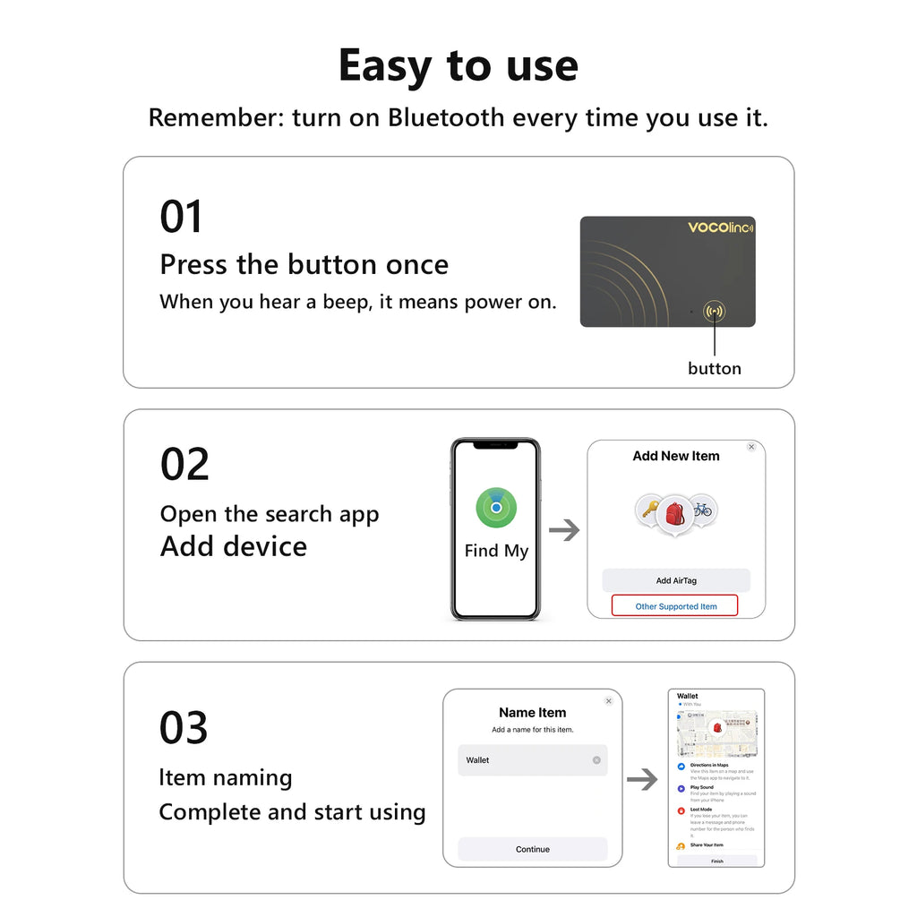 Tarjeta Localizadora Bluetooth VOCOlinc con Carga Inalámbrica - Localizador Global Smart Tag Compatible con Find My (iOS)