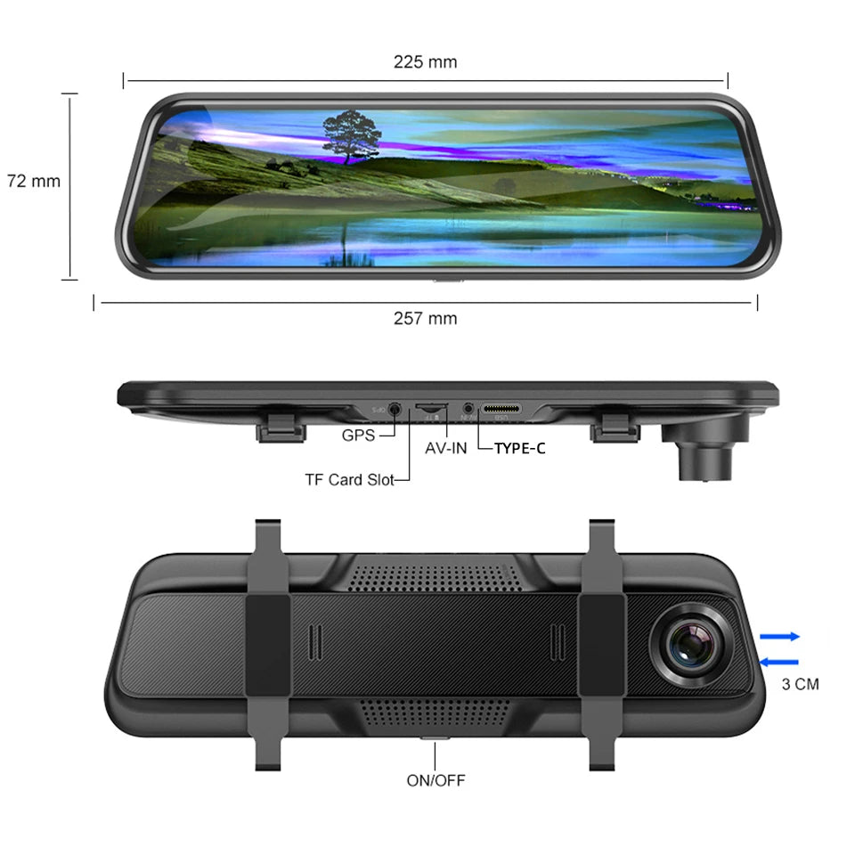 Espejo Retrovisor con Dashcam 4K 10" - Carplay Inalámbrico, Android Auto, GPS WiFi y Doble Objetivo