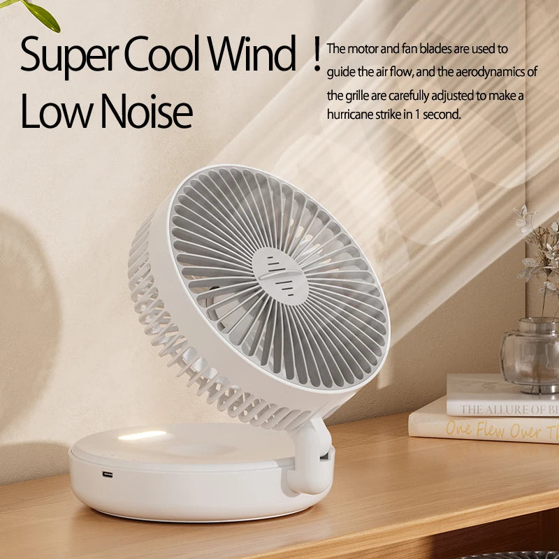 Ventilador Portátil Recargable 3 en 1 con 5000mAh - Plegable 90°, 4 Velocidades y Luz Nocturna Cálida