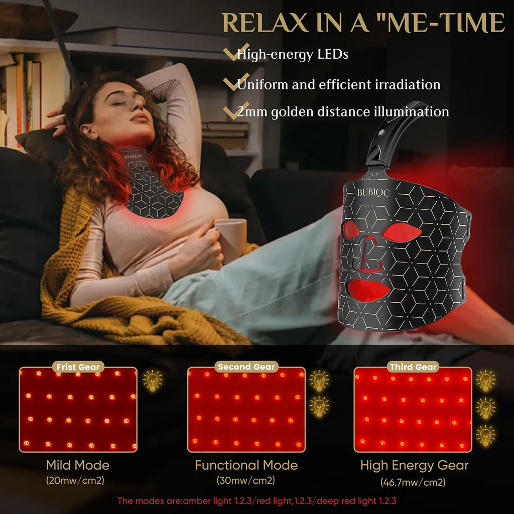 Máscara LED Silicona con Cuello - Luz Roja e Infrarroja para Cuidado de Piel en Casa