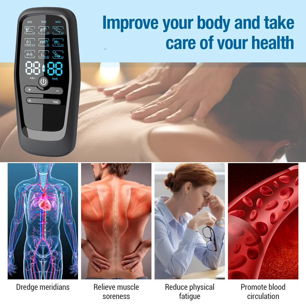 Estimulador Muscular TENS EMS - Masajeador Eléctrico de Acupuntura y Fisioterapia Digital