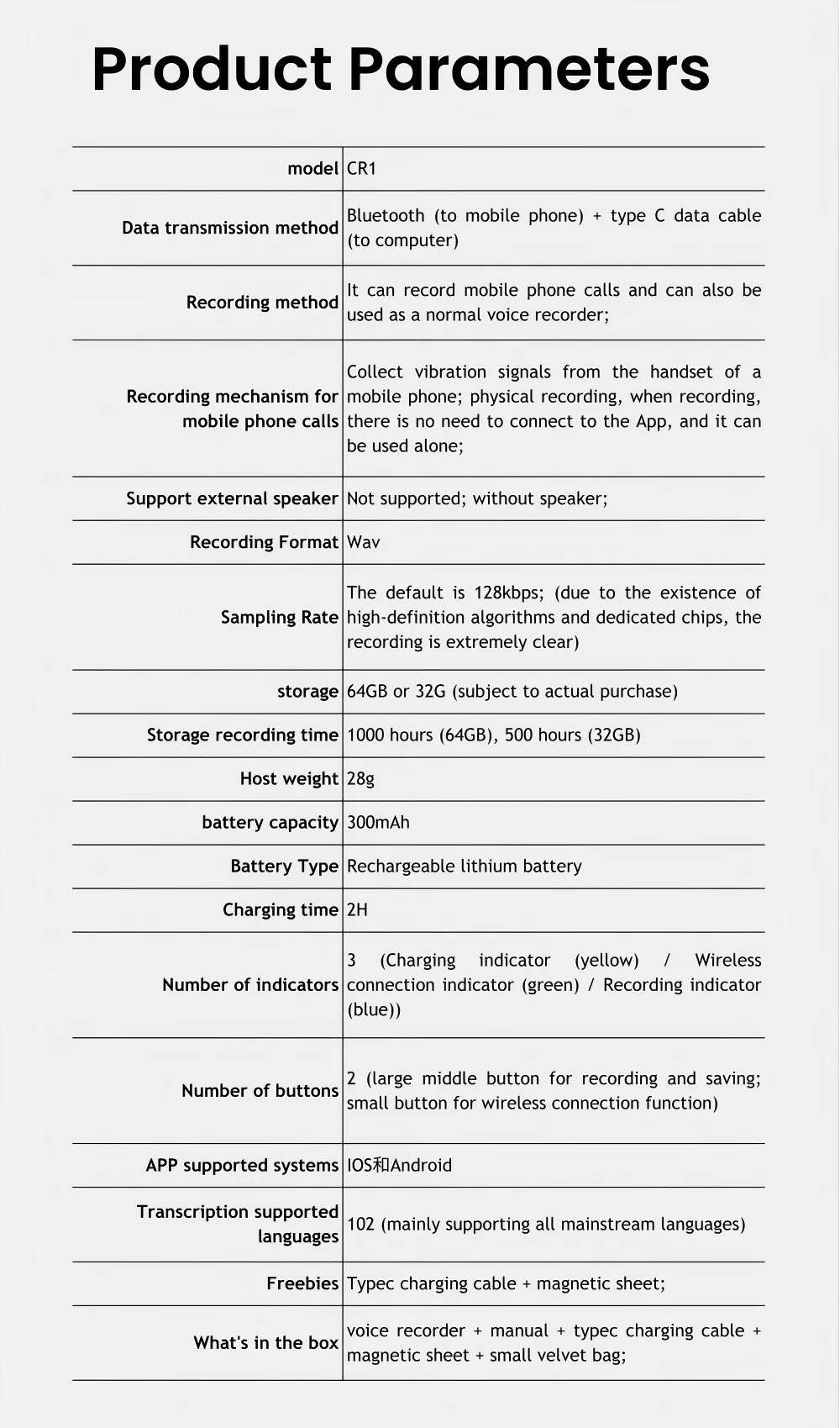 Grabadora de Voz con IA - Transcripción, Resumen y Traducción en 100 Idiomas, 64GB