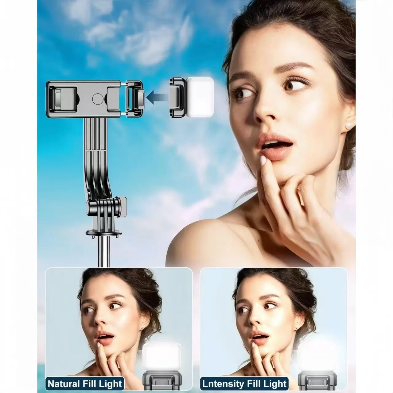 Portable Selfie Stick Tripod With Adjustable Beauty Fill Light Bluetooth Remote Control Suitable For Apple iPhone ﻿Phone Holder