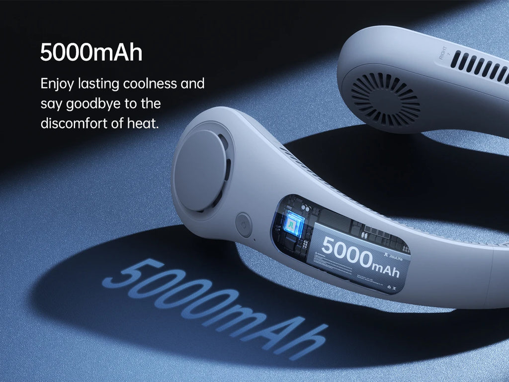 Ventilador de Cuello Portátil JISULIFE 5000mAh - 5 Velocidades, Soporte Cervical, Manos Libres para Exterior