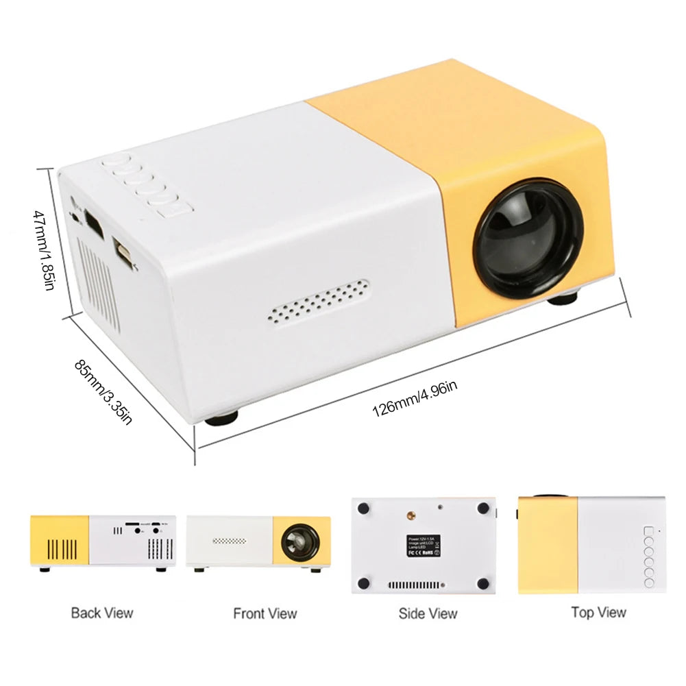 Proyector Portátil HD 1080P 400 Lúmenes - Mini Proyector de Bolsillo con HDMI, USB y Mando a Distancia para Cine en Casa