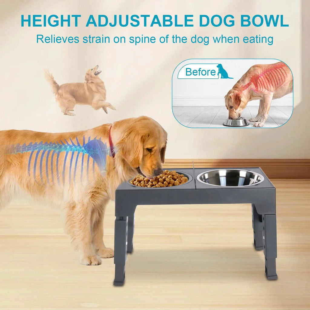 Elevated Dog Feeder Adjustable Raised Stand Dog Bowls with Double Stainless Steel Food Water Bowls for Small Medium Large Dogs