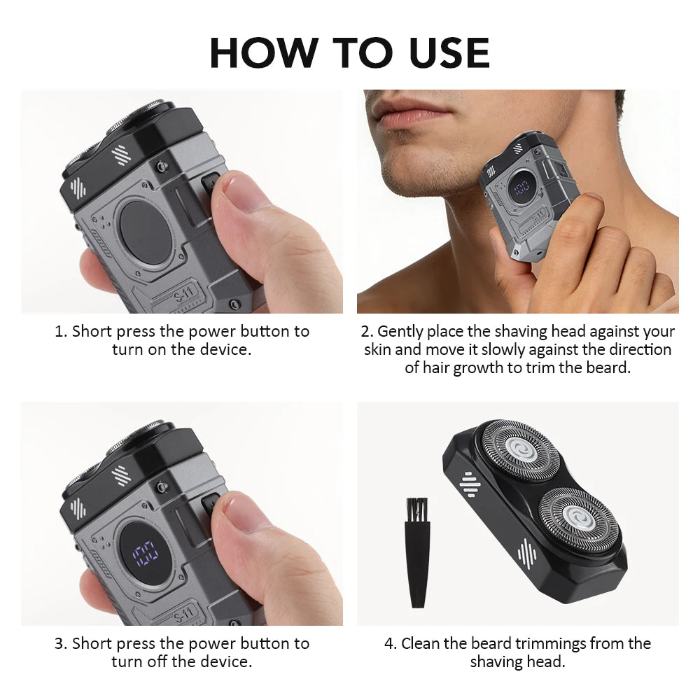 Afeitadora Eléctrica Portátil con Doble Cabezal - Recargable USB, Resistente al Agua, para Cara y Cuerpo