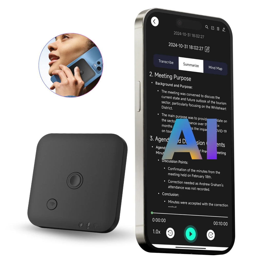 Grabadora de Voz con IA - Transcripción, Resumen y Traducción en 100 Idiomas, 64GB