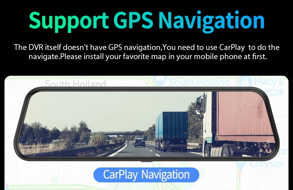 Espejo Retrovisor con Dashcam 4K 10" - Carplay Inalámbrico, Android Auto, GPS WiFi y Doble Objetivo