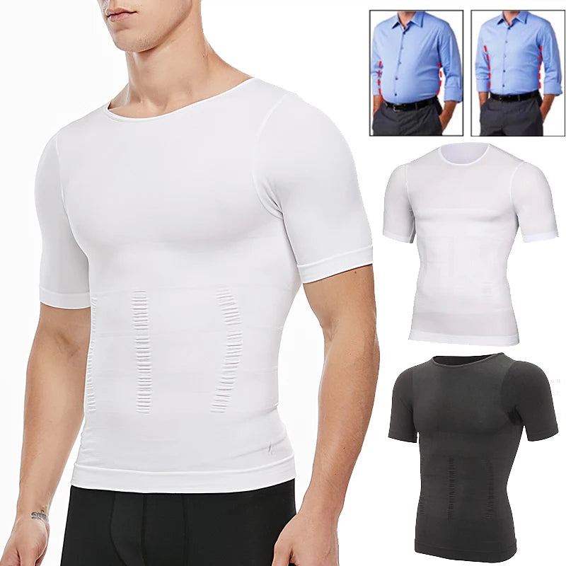 Camiseta de Compresión Deportiva para Hombre - Chaleco Modelador con Soporte Lumbar