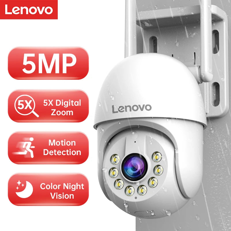 Cámara PTZ WiFi Lenovo Exterior 5MP - Zoom Digital 5x, Seguimiento Automático ONVIF y Vigilancia CCTV IP