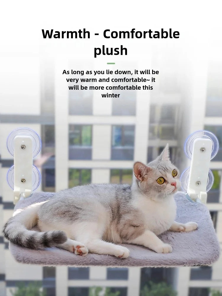 Hamaca Plegable para Gatos con Ventosas Dobles - Plataforma de Salto para Ventana, Malla y Felpa