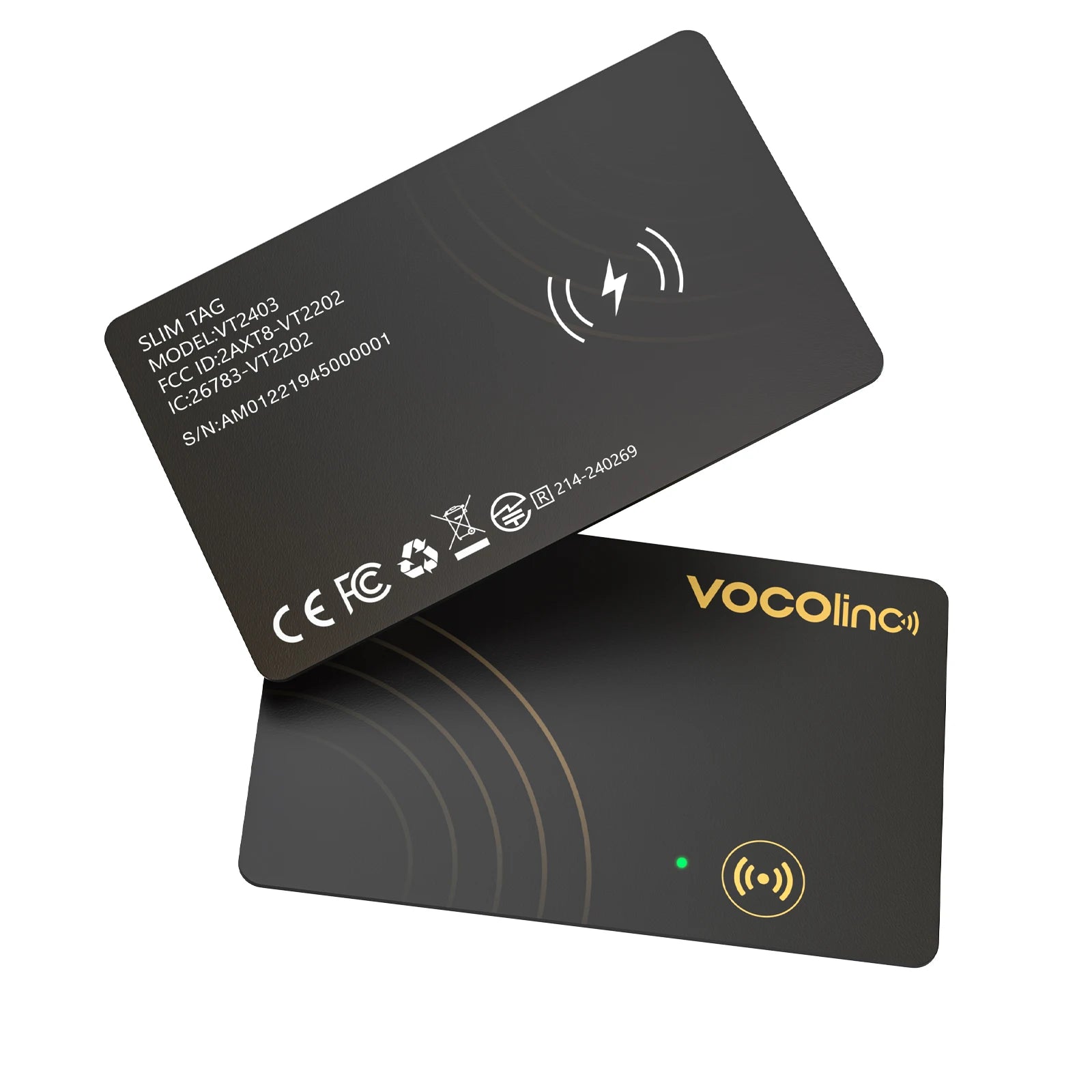 Tarjeta Localizadora Bluetooth VOCOlinc con Carga Inalámbrica - Localizador Global Smart Tag Compatible con Find My (iOS)