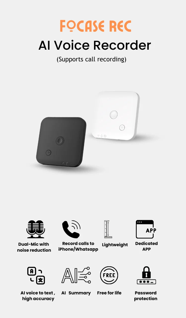Grabadora de Voz con IA - Transcripción, Resumen y Traducción en 100 Idiomas, 64GB