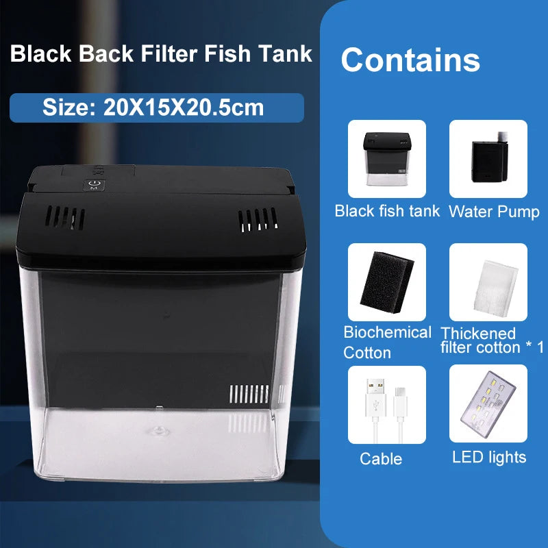 Pecera Pequeña para Salón con Filtro Trasero Autolimpiante - Acuario Ecológico de Sobremesa para Peces de Colores